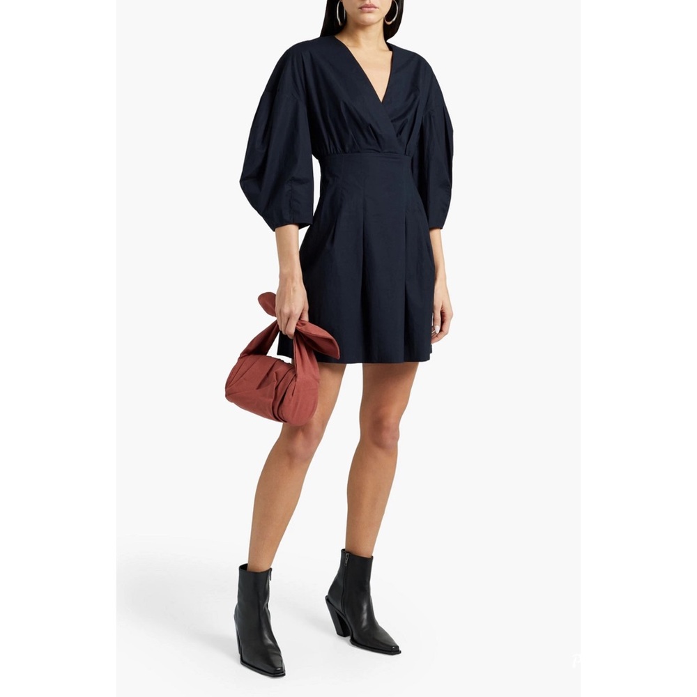 BA&SH Broadway Pleated Stretch-cotton Poplin Mini Dress In Navy